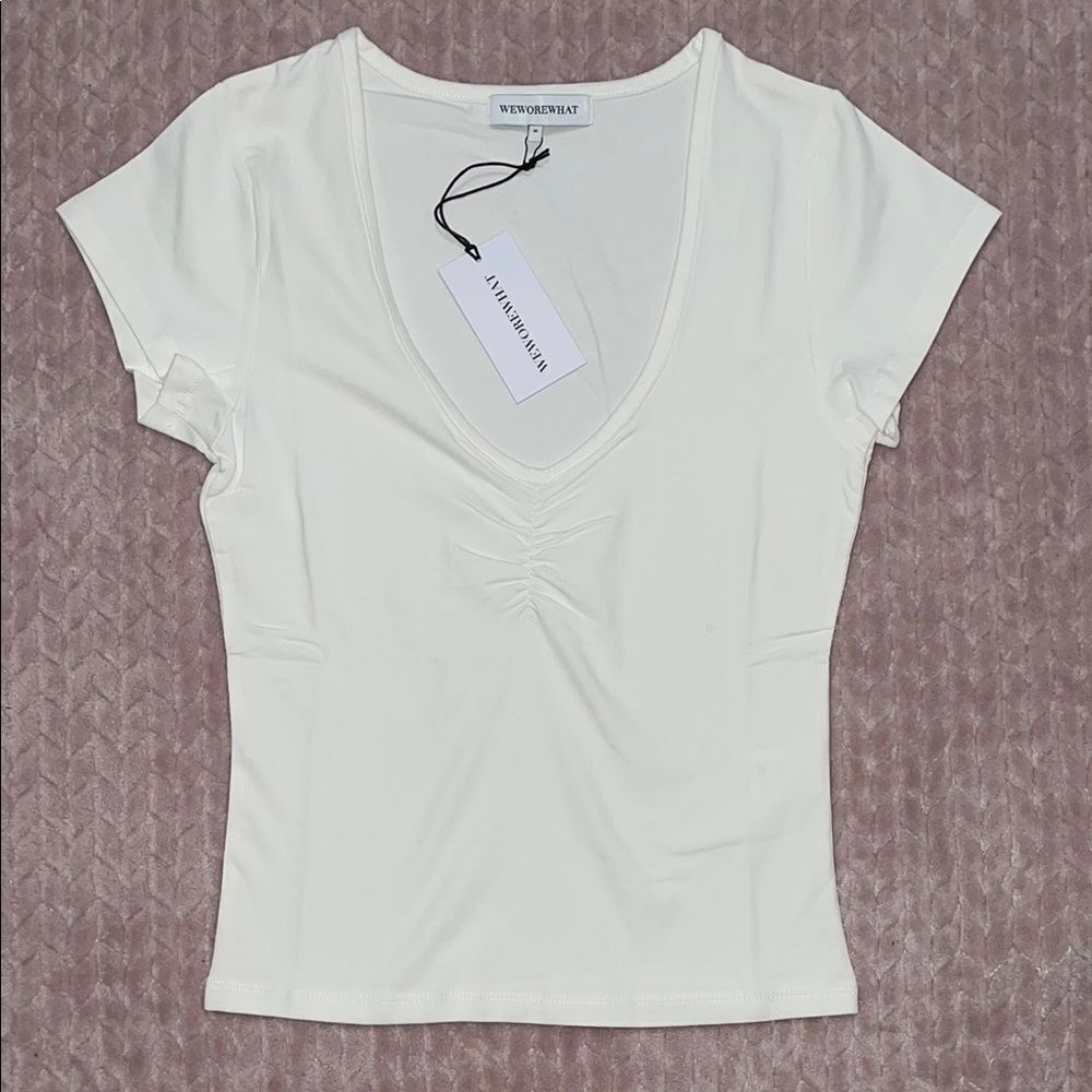 WeWoreWhat Womens White Cotton Jersey Ruched Tee